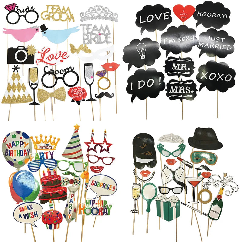 Wedding Photography Props Funny Selfies Mustache Glasses Team Bride Groom Photo Booth Props Bridal Shower DIY Wedding Decoration