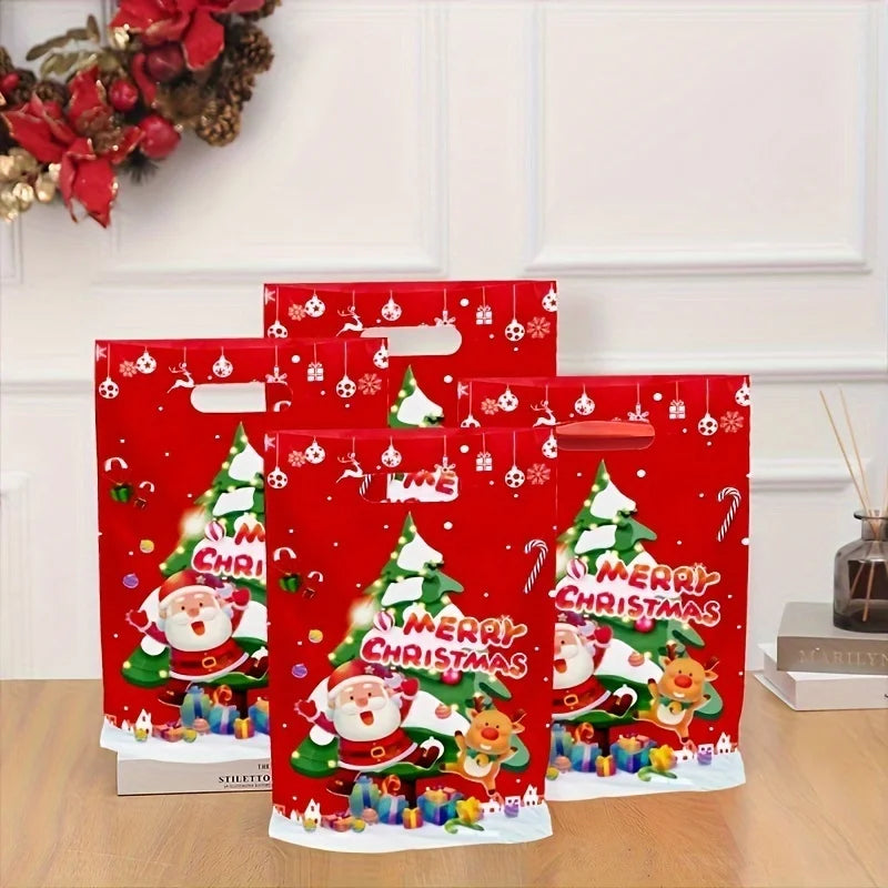 50-Pack Reusable Decorative Plastic Gift Bags For Christmas, Birthday, Business Events - Purpose Party Favor And Gift Wrapping