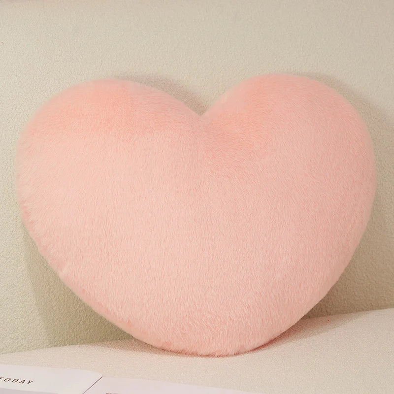 Nordic Style Furry Solid Color Heart-shaped Cushion Key Chain Pink Red Sofa Bed Back Cushion Soft Throw Pillow Bedside Cushion