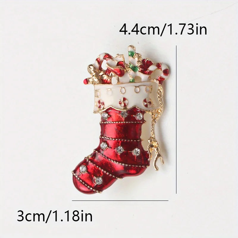Fashion Cartoon Creative Rhinestone Dripping Oil Christmas Christmas Stocking Brooch Filled with Gifts