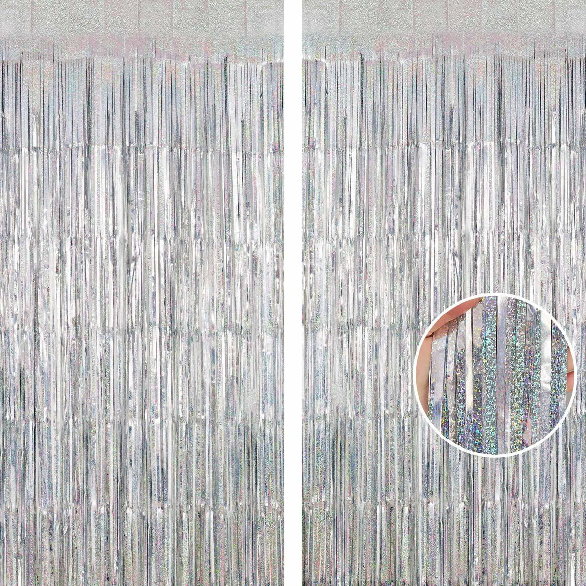 2Pcs Party Backdrop Curtains Metallic Foil Tinsel Curtain Glitter Foil Fringe Curtain Birthday Wedding Party Decoration Supplies