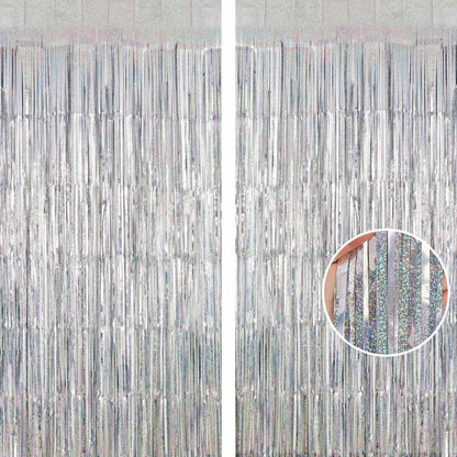 2Pcs Party Backdrop Curtains Metallic Foil Tinsel Curtain Glitter Foil Fringe Curtain Birthday Wedding Party Decoration Supplies