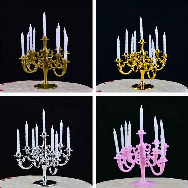 1Set Candles and Candlestick Birthday Party Cake Candle Holders Toppers Decor