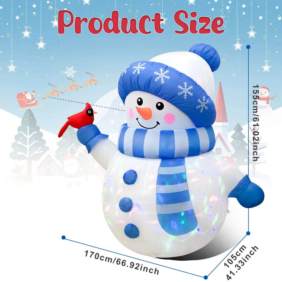 Inflatable Christmas Snowman with Cardinal — 5FT Light-Up Outdoor Decoration