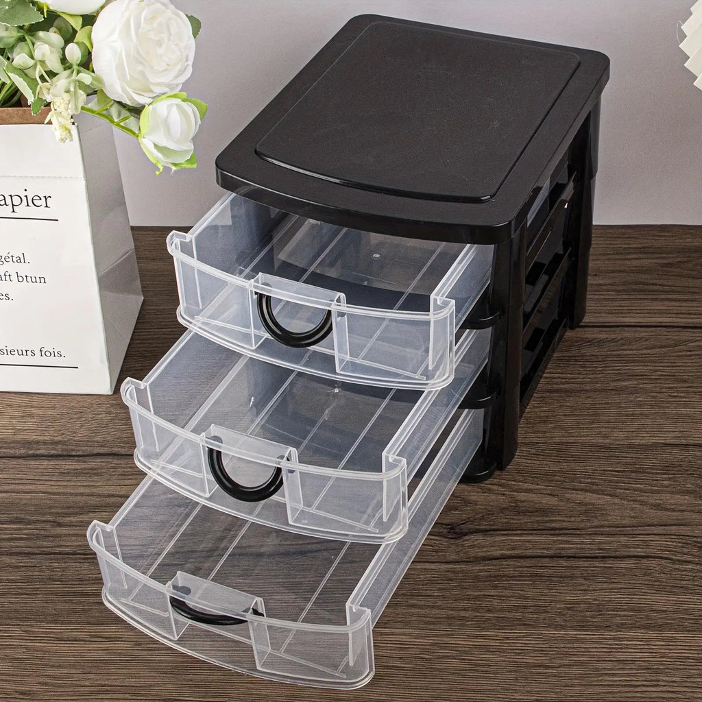 1/2Pack 3-Drawer Cosmetic Organizer Box with Transparent Drawers - Durable Plastic Cosmetic Storage Box  for Cosmetics, Bathroom