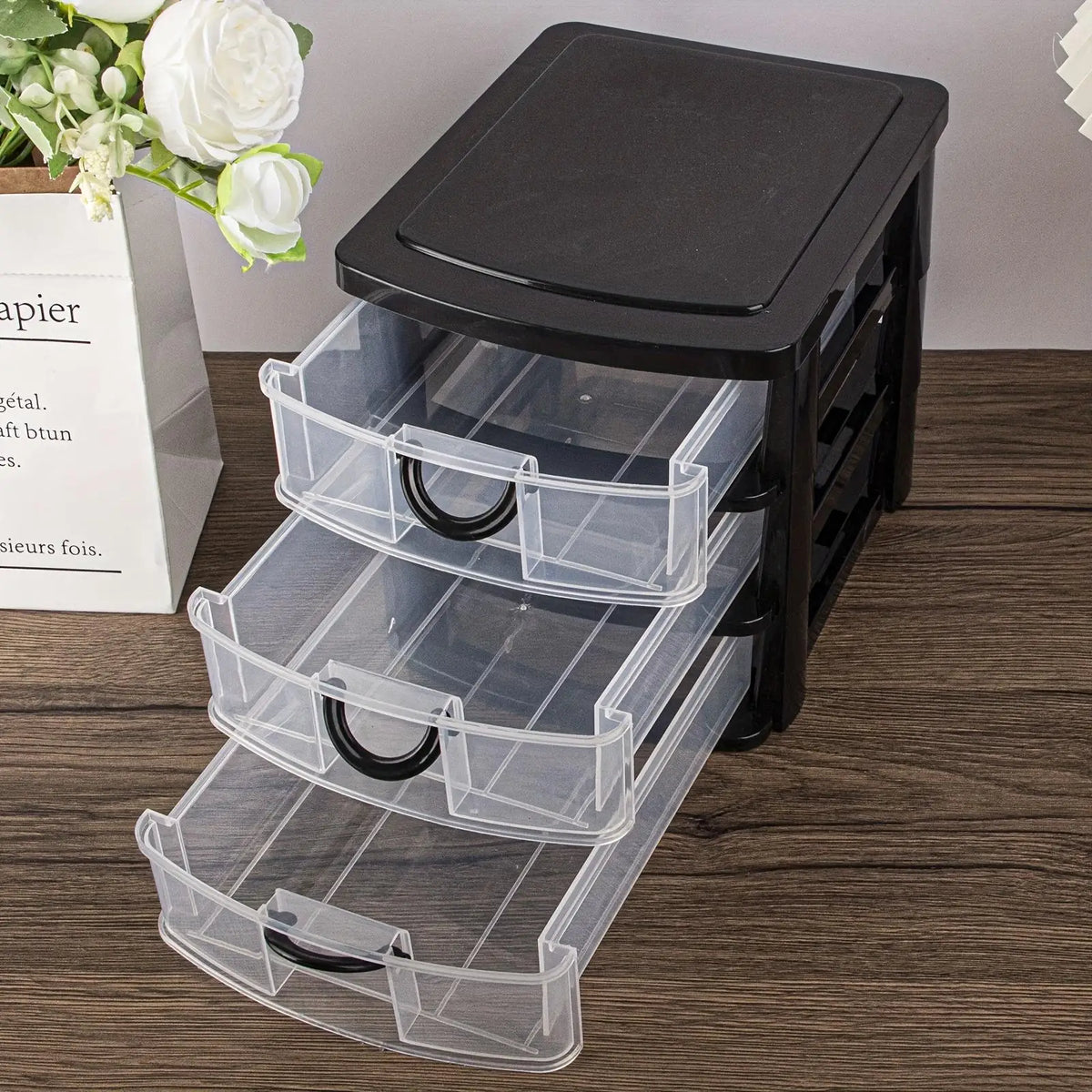 1/2Pack 3-Drawer Cosmetic Organizer Box with Transparent Drawers - Durable Plastic Cosmetic Storage Box  for Cosmetics, Bathroom