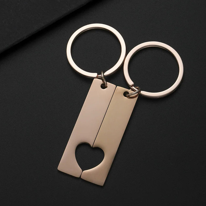 Stainless Steel Puzzle Keychain Blank For Engrave Metal Broken Keart Key Chain Couple Keychains Mirror polished 10pair