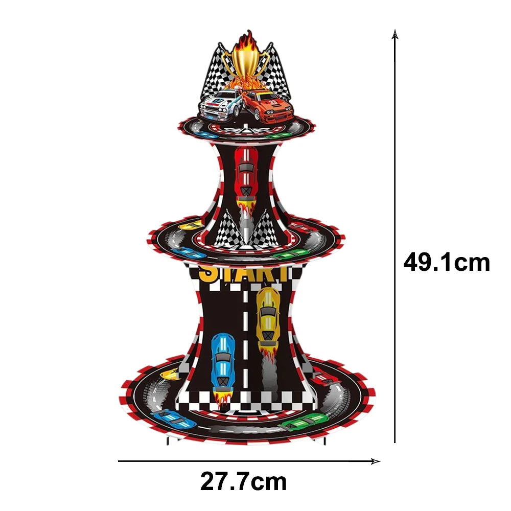 Wheel Racing Car Party Cake Decor Tire Cupcake Topper Mini Checkered Racing Flag Cupcake Toppers Racing Theme Party Supplies