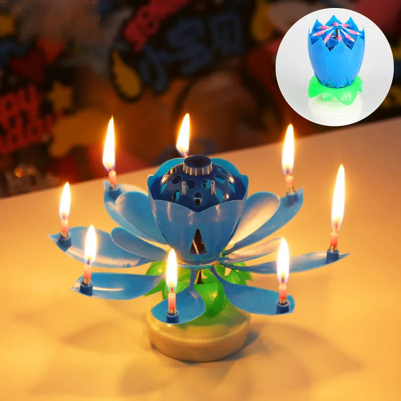 Birthday Lotus Candle with Music & Rotating Flower Design