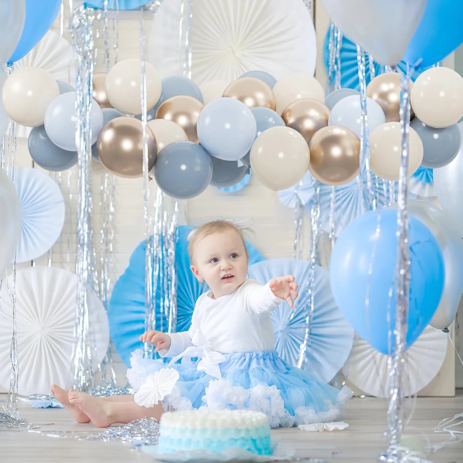 60PC 12" Dusty Blue/Slate Blue/Sand White/Champagne Gold Confetti Balloons Set for Baby Shower Wedding Graduation Birthday Elega