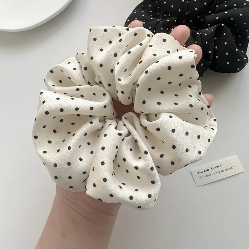 2Pcs Elegant Hair Scrunchies Women Minimalist Simulation Silk Hair Ties Wave Point Elastic Hair Loop Ponytail Hair Accessories
