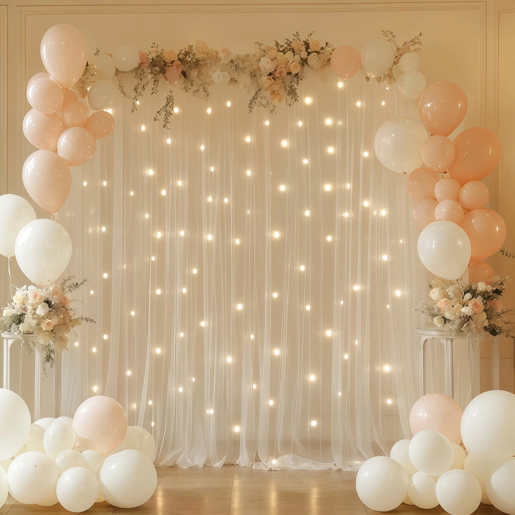 3*3m Tulle Backdrop Curtains, Optional Curtains Light, Decoration for Home Wedding Birthday Party Christmas Photography Backdrop