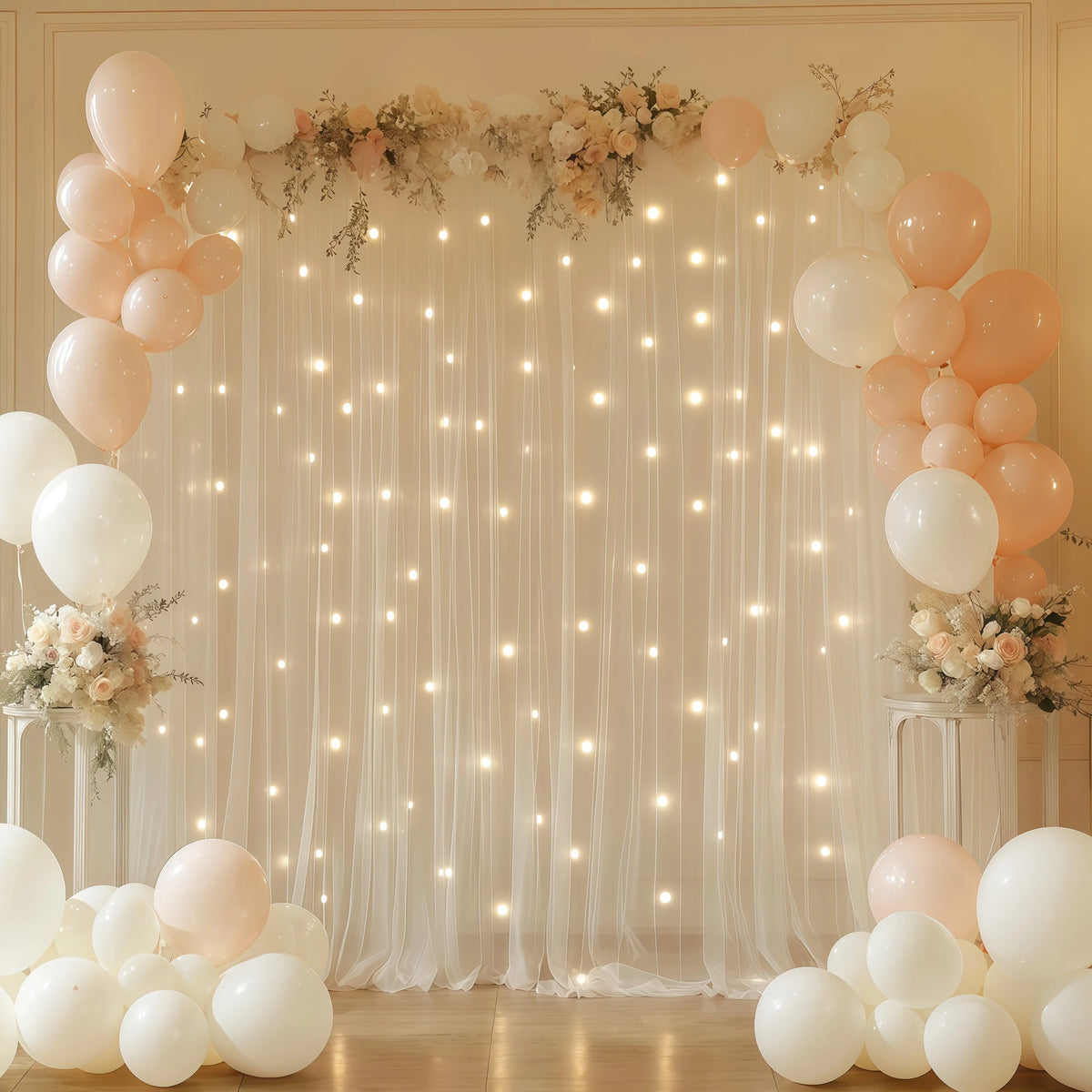3*3m Tulle Backdrop Curtains, Optional Curtains Light, Decoration for Home Wedding Birthday Party Christmas Photography Backdrop
