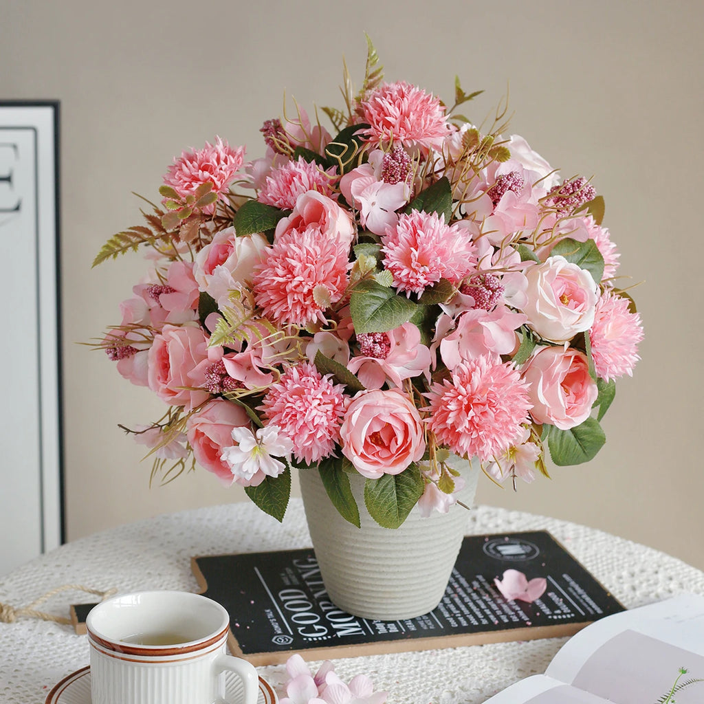 Artificial Flower Rose Decor Wedding Bride Bouquet outdoor Garden Silk Peony Embroidered Ball bonsai Vase Yard hot selling Gift