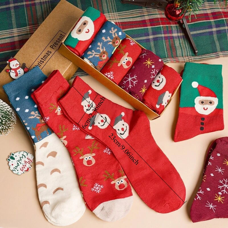 Christmas Pattern Socks 5 Pairs Set Festive Holiday Socks with Santa Design Warm Crew SocksCute Socks Stocking Stuffers Gifts