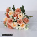 Artificial Rose Bouquet, 9 Heads Fake Silk Flowers, Wedding Party Home Decor, DIY Floral Arrangement, Faux Roses for Vase, Brida