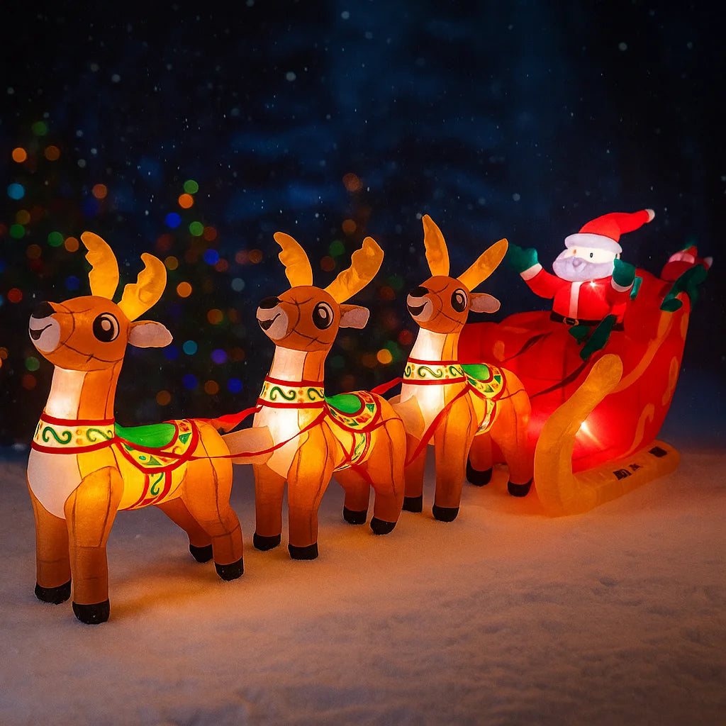 3.6M/12FT Santa Claus Reindeer Sleigh Christmas Decorations Home Inflatable Toys with LED Lights Yard Xmas Party Diy Decor