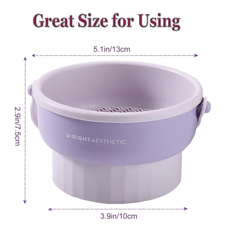 Makeup Brush Cleaning Mat 3-In-1 Silicone Washing Bowl with Brushes Scrubber Foldable Powder Puff Cosmetic Sponge Drying Tools