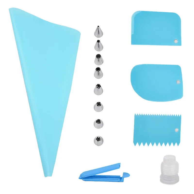 14pcs Cake Decorating Kit Piping Tips Silicone Pastry Icing Bags Nozzles Cream Scrapers Coupler Set DIY Cake Decorating Tools