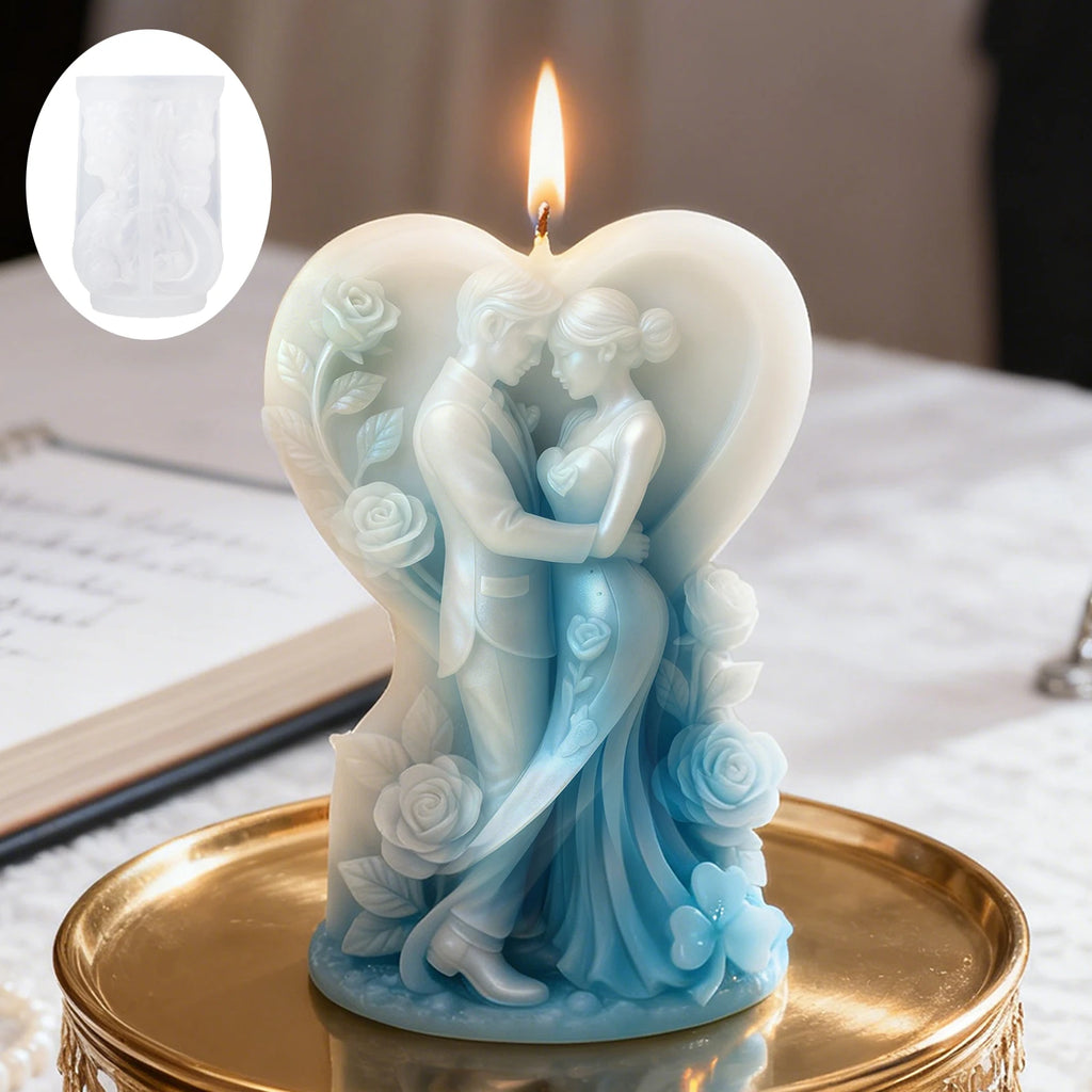 Heart-shaped couple rose candle mold, wedding dress relief DIY wedding scented candles, creating a romantic corner for your wedd