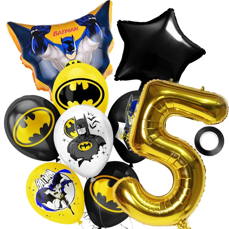 Hot New Anime Batman Balloons Set Birthday Party Decoration 1-9 Number Star Foil Balloon Kit Toys Party Supplies Kit Set