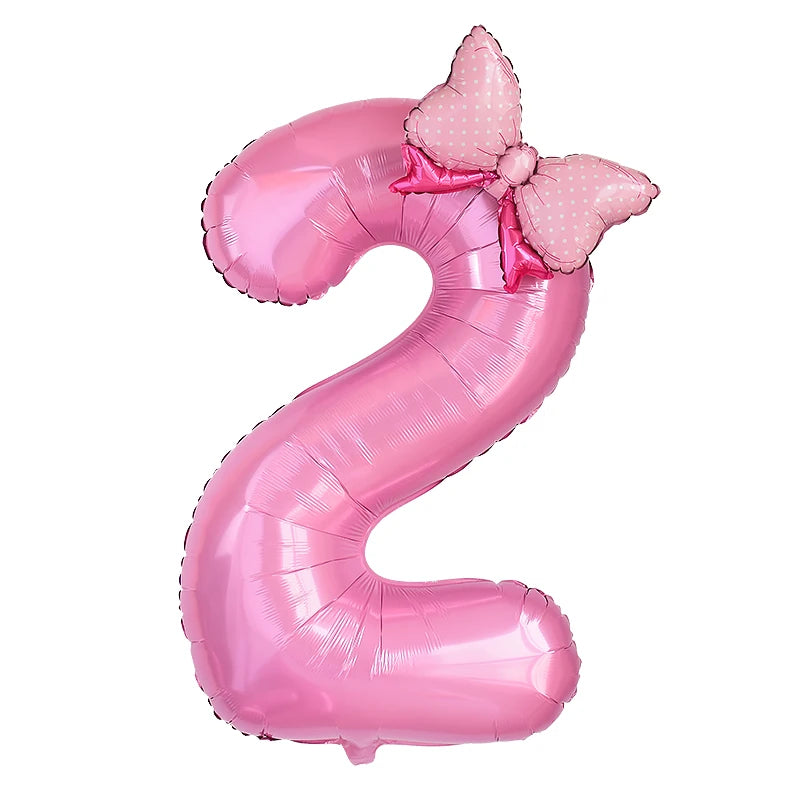 1Pc Large 40inch Number Pink Foil Balloon With Bow 1 2 3 4 5 6 7 8 9 For Kid Boys Girls Birthday Party Baby Shower Decorations
