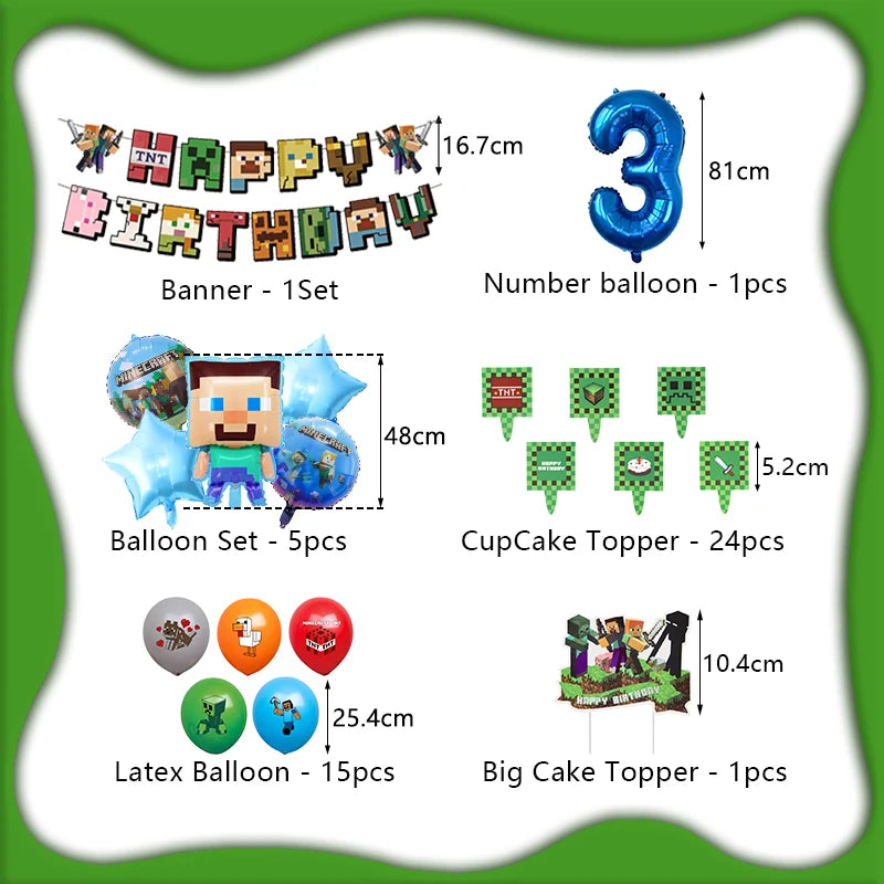 Cartoon Birthday Party Decoration Customizable Birthday New Set Latex Balloon For Event Supplies Tablecloth Banner Backdrop