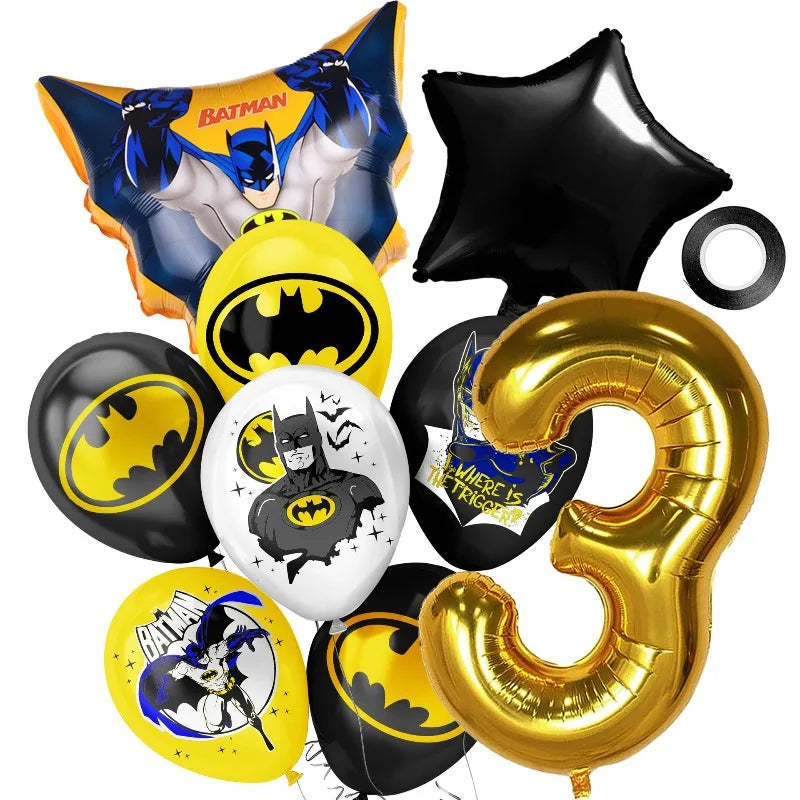 Hot New Anime Batman Balloons Set Birthday Party Decoration 1-9 Number Star Foil Balloon Kit Toys Party Supplies Kit Set