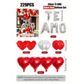 29pcs Balloons & 200pcs Petals Silver TE AMO Letter Set, I Love You Balloons, Metallic Silver & Red Heart for Valentine's Day,