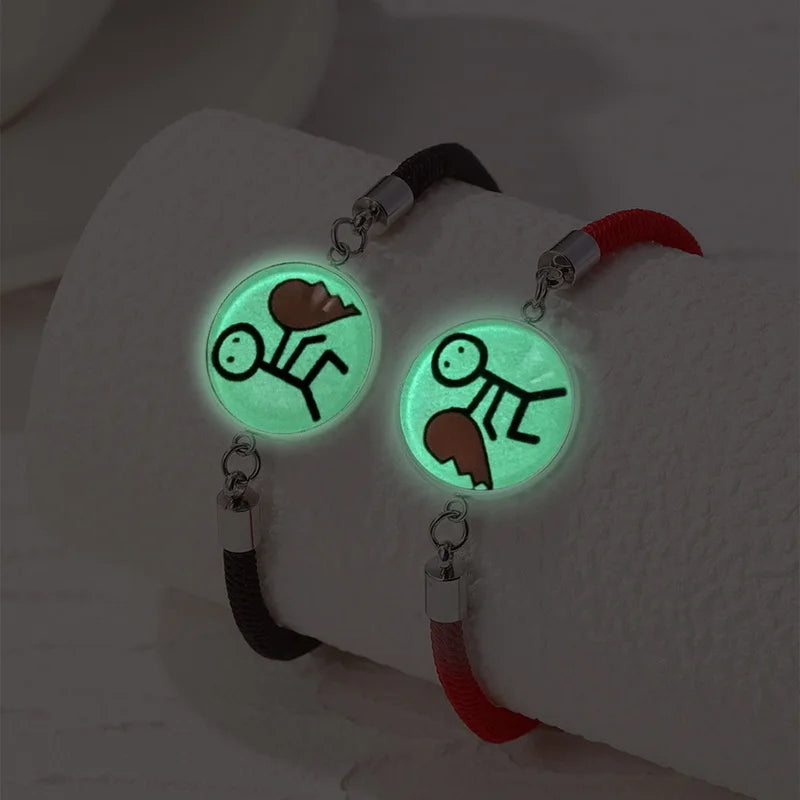 2 PCS/Set Stainless Steel Couples Bracelet For Women Lover Luminous Sun Moon Rope Charm Friendship Girlfriend Party Jewelry Gift