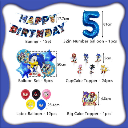 Blue Hedgehog Birthday Party Decoration Set