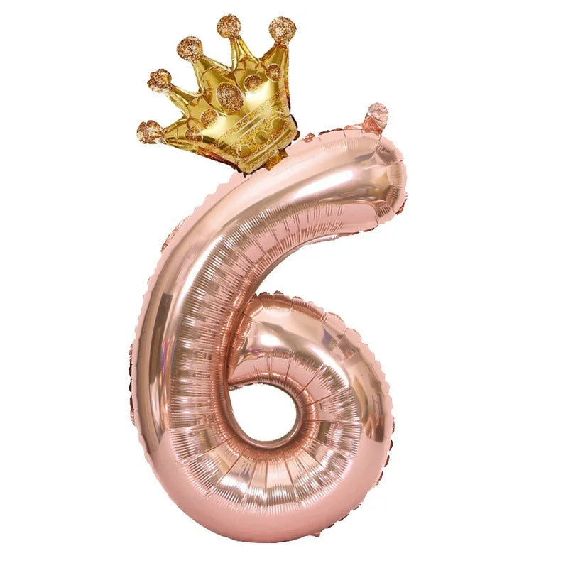 32Inch Rose Gold Crown Number Foil Balloons - Princess Birthday Party Decorations for Wedding Xmas Anniversary Celebration (