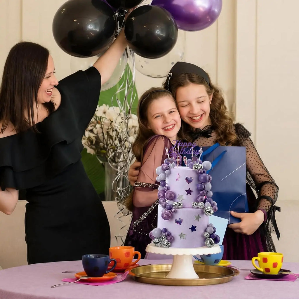 K-Pop Theme Cake Topper Kit: 3D Disco Balls, Heart, Stars & “Happy Birthday” – Ideal for Music Lovers