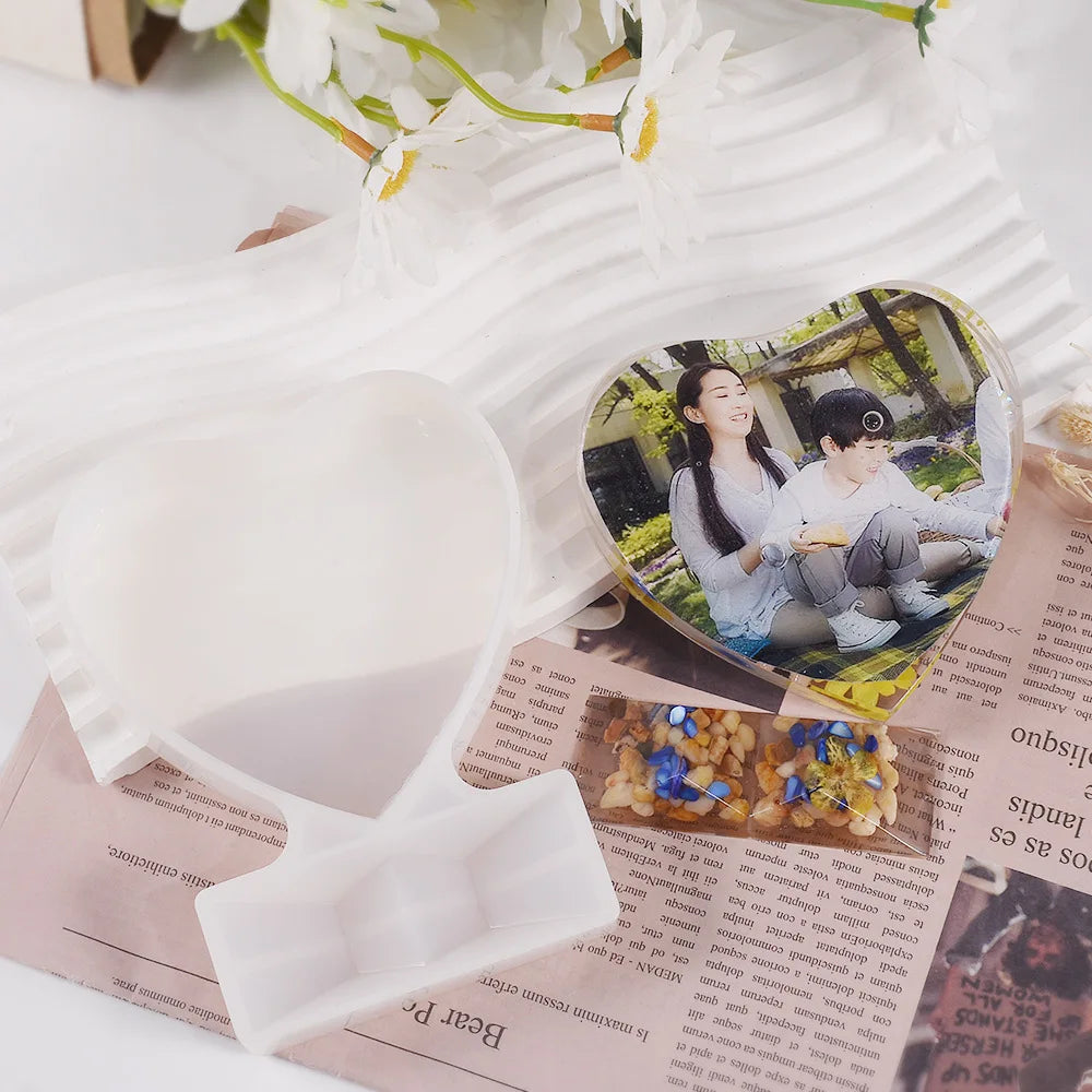 Crystal heart photo frame silicone mold, handmade DIY jewelry heart photo frame epoxy resin mold, mirror decoration tool