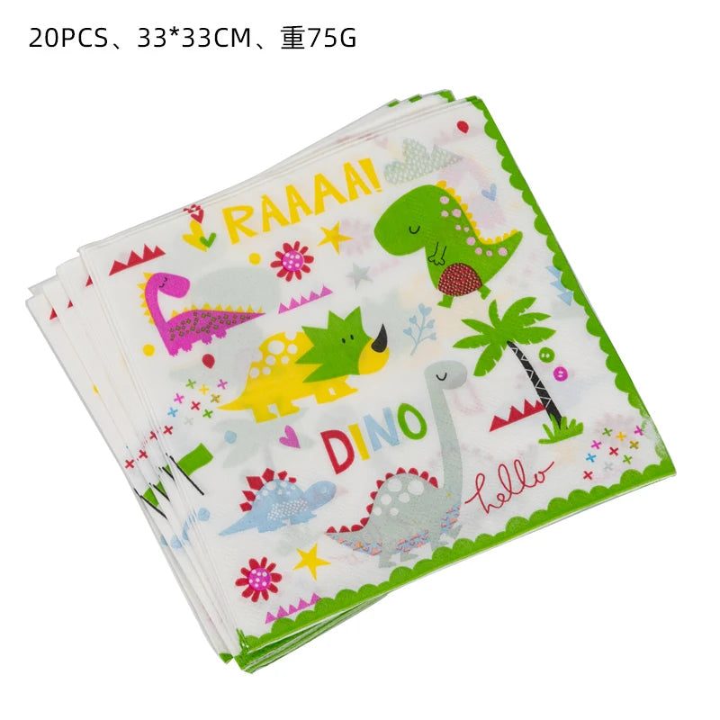 Dinosaur Theme Birthday Decoration Tableware Cup Plate Napkin Backdrop Balloons Banner Paper Bag Kids Gifts Party Decor Supplies