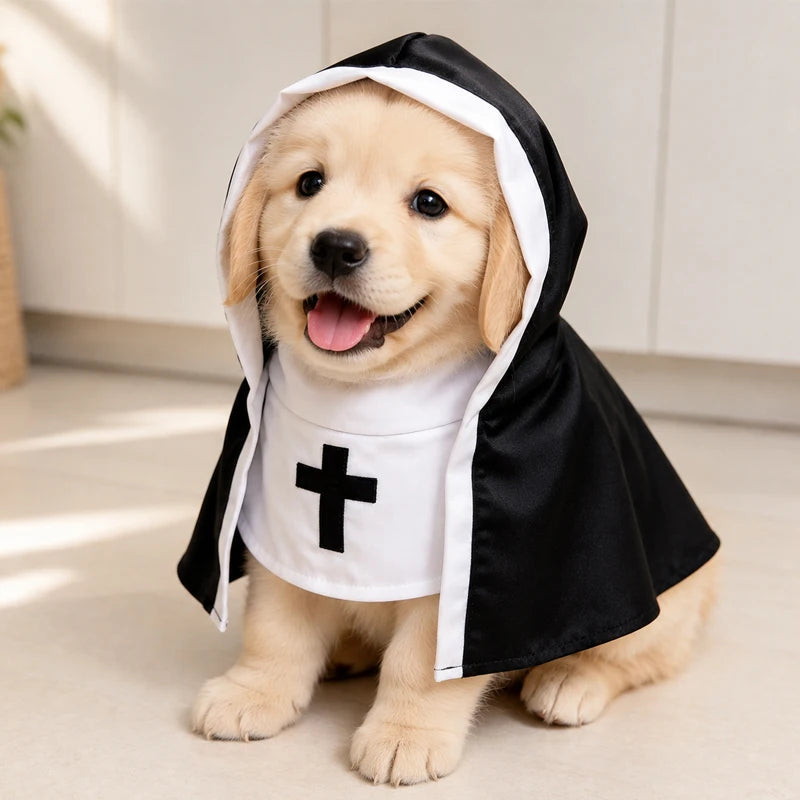 Pet Costume Halloween Clothes for Dog Cat Funny Nun Cape Black White