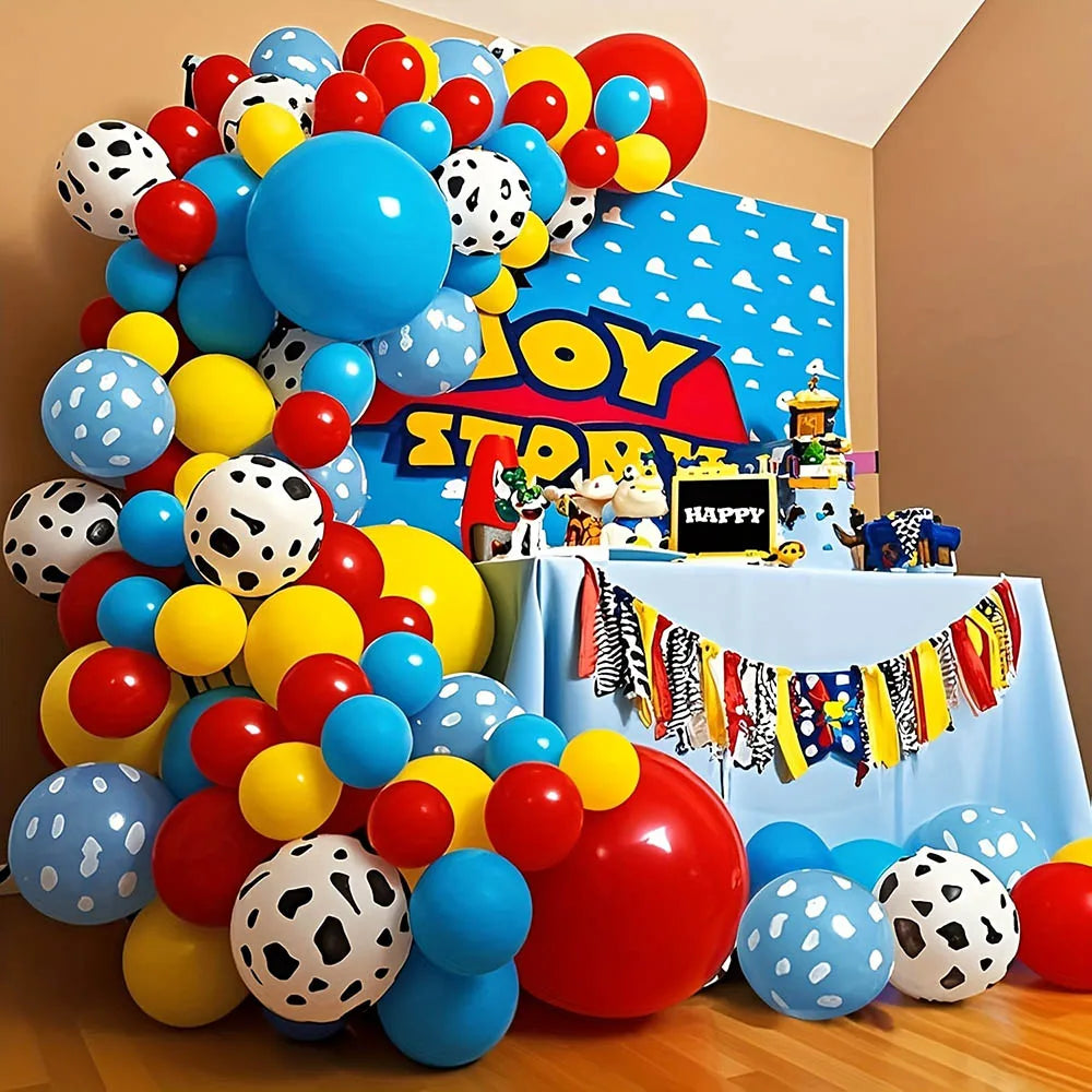 1set Story Balloon Yellow Blue Red Balloon Kit Boys' Birthday Shower Decoration Theme Cloud Cow Printing Balloon Party Supplies