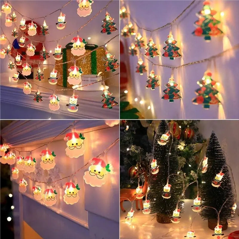59.06inch 10 Lights, 3m 20 Lights Christmas Tree,Santa Claus&Snowman Xmas Decoration String Lights, Battery Powered (No Plug)