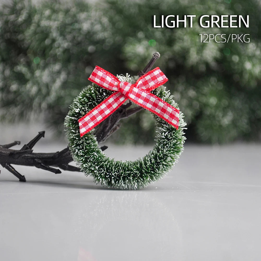12pcs Christmas Garland with Bow Xmas Vine Ring Decoration Artificial Door Wreath Hanging Ornaments for Wedding Party Home Decor