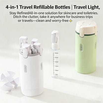 4-in-1 Travel Refillable Bottles, Portable Toiletries and Cosmetics Containers