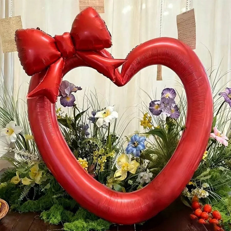 40Inch Heart Foil Balloon with Bow Pink Red Cream Black Birthday Wedding Valentine Mother's Day Decor