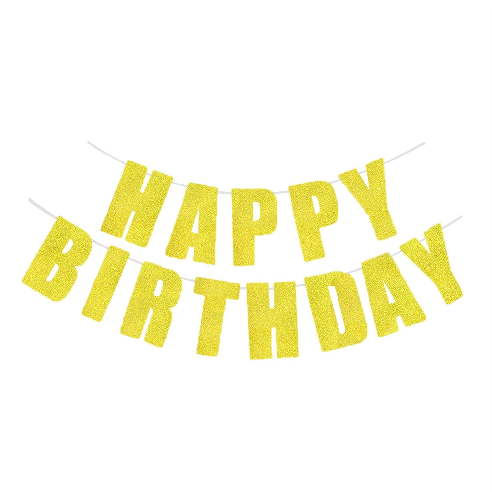 Happy Birthday Banners Gold Pink Letters Flag Banner Hanging Ornament Spiral Decoration for Kids Birthday Party Decor Supplies