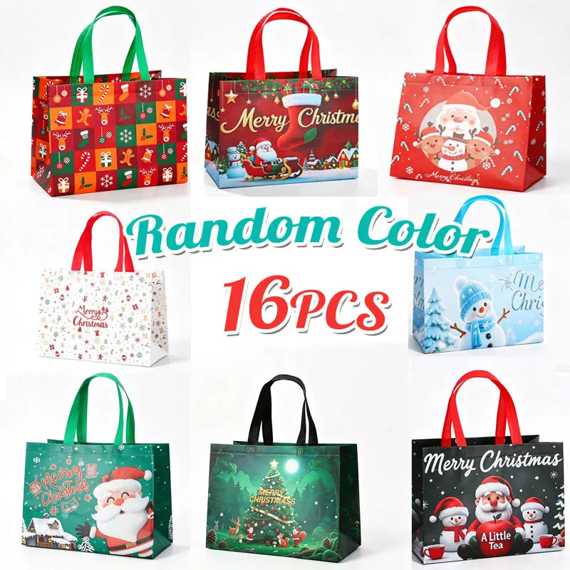 16/8/1Pack Christmas Gift Bags With Handles Multifunctional Non-Woven Large Tote Bags for Gift Wrapping Shopping Party Supplies