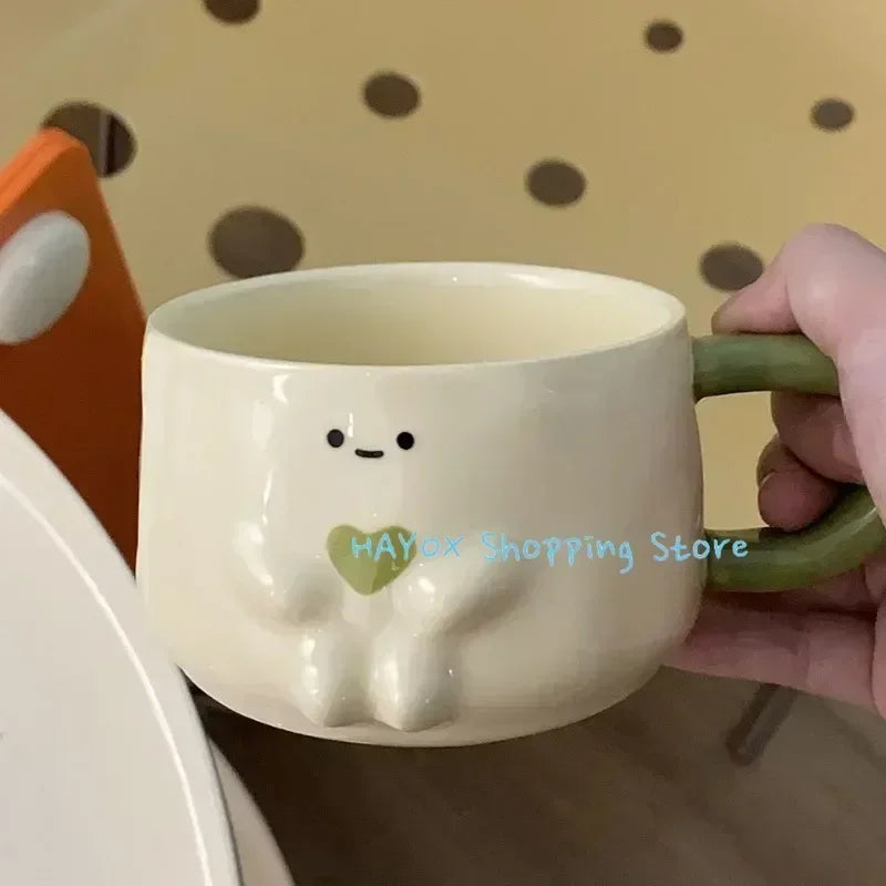 Creative Funny Mug Coffee Cup Household Cute Ceramic Heat-resistant Water Cups Couple Milk Breakfast Mugs High Appearance Level