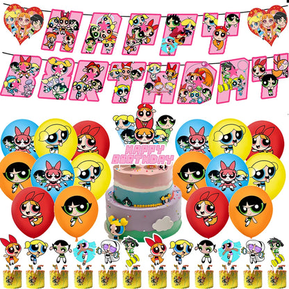 Cute Cartoon Girls Theme Birthday Balloon Set 1-9 Years Number Balloons Cake Topper Party Decor