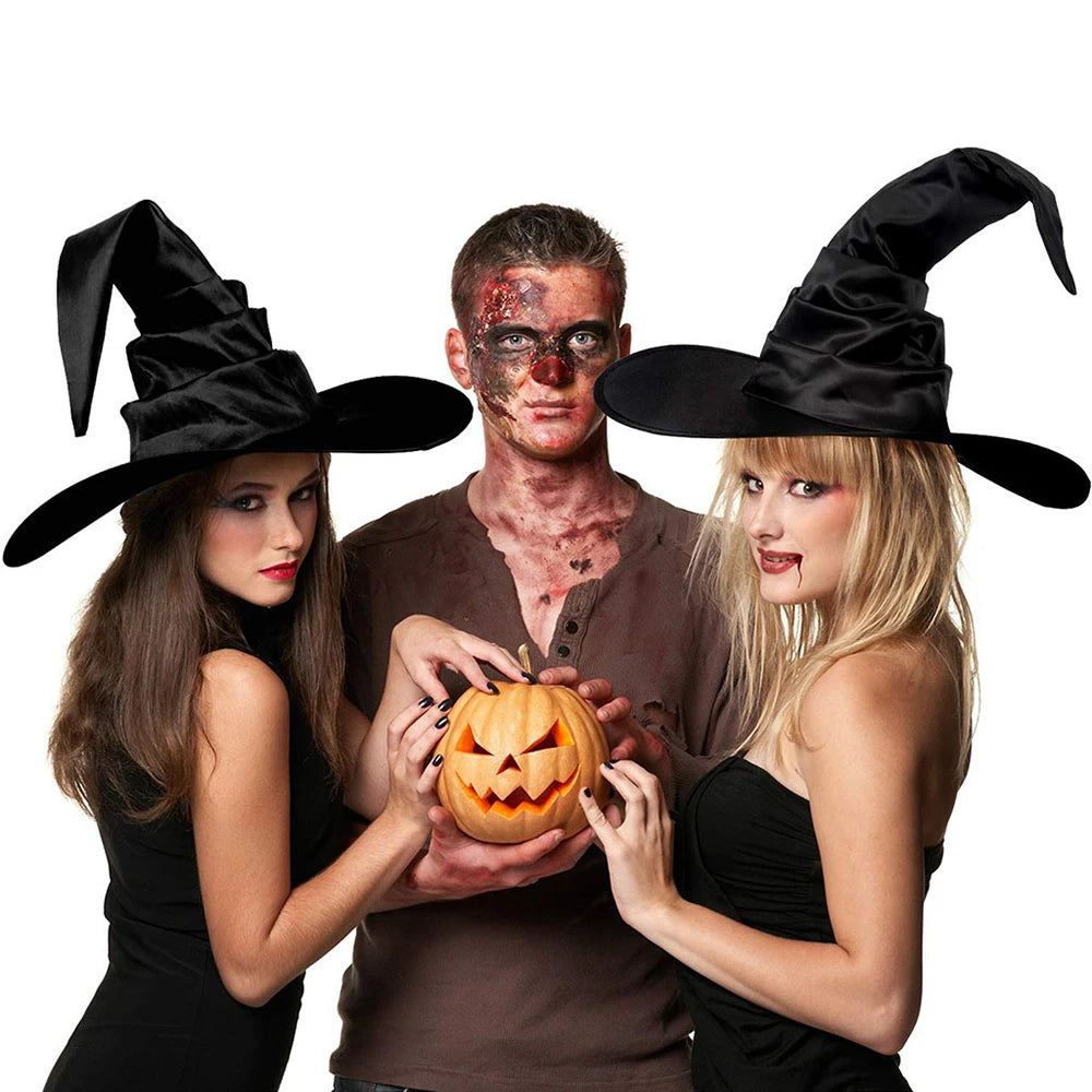 Witch Hat Black Folds Wizard Hats for Women Men