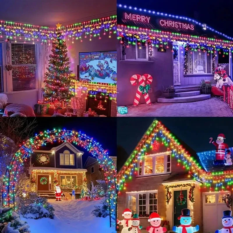 Solar Curtain Icicle Lights Christmas Lights Outdoor Waterproof Eaves Decor String Lights for Yard Party Holiday Decorations