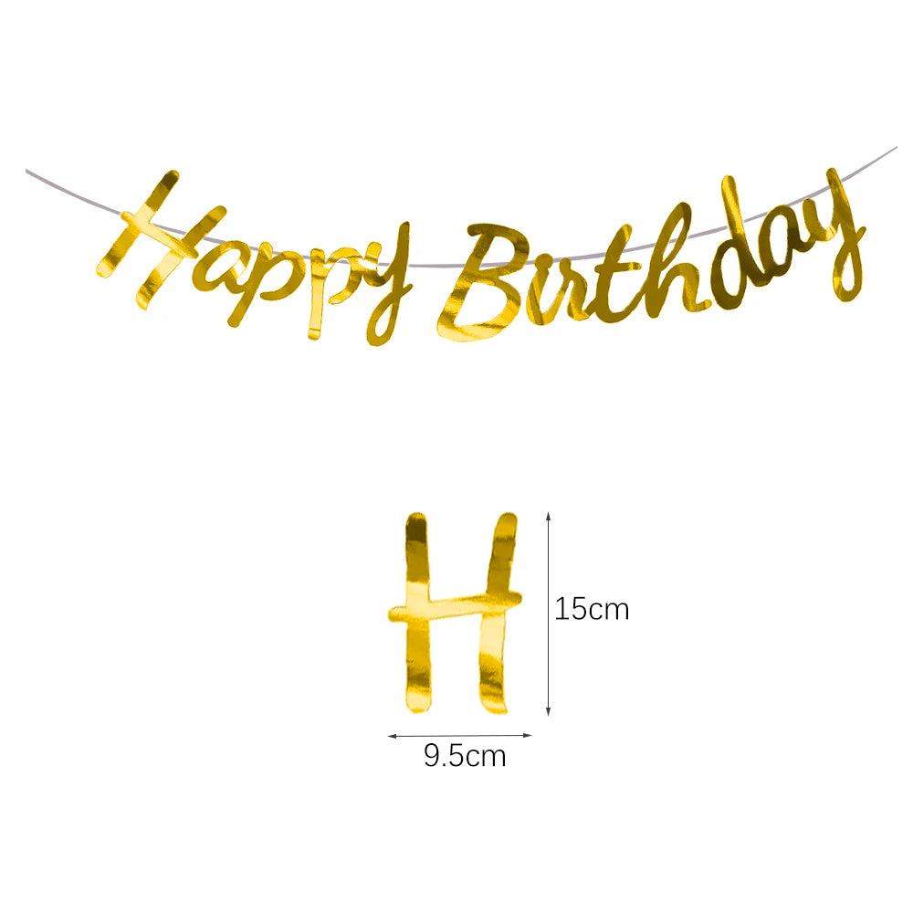 Happy Birthday Banners Gold Pink Letters Flag Banner Hanging Ornament Spiral Decoration for Kids Birthday Party Decor Supplies