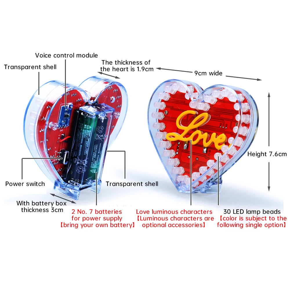 LED Heart-Shaped Flow Light DIY Electronic Kit with 7 Colors LED Lights Battery Powered DIY Soldering Practice Kit