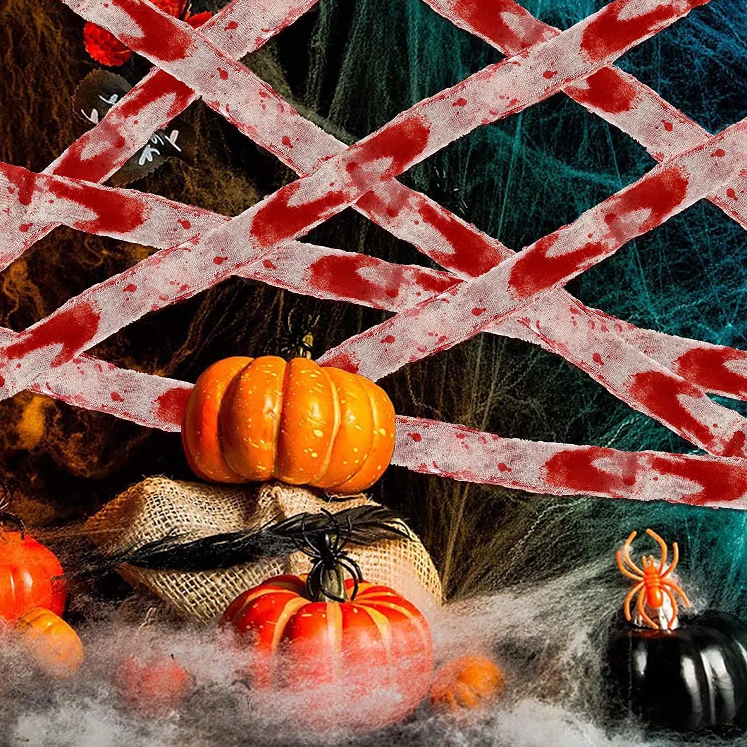 Halloween Bloody Crime Scene Tape Fake Blood Stained Gauze & Barrier Tape for Haunted House Decor